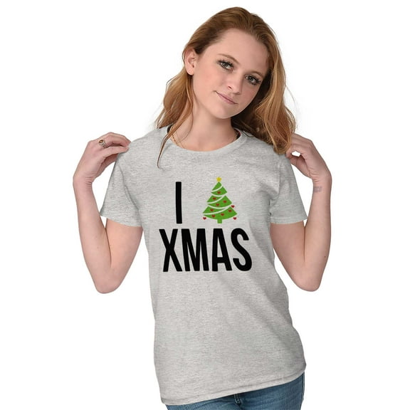 I Love Xmas Heart Christmas Tree Womens Fitted Plus Size Graphic Tee Brisco Brands 2X