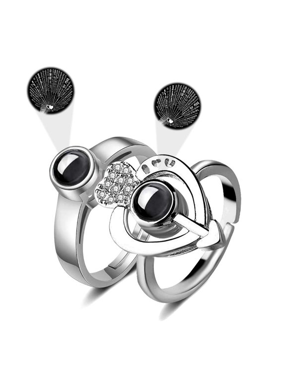 I Love You 100 Languages Projection Ring Heart Arrow Adjustable Open Rings Couples Y1156