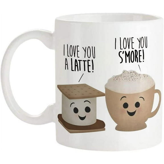I Love You A Latte I Love You S'more Love Mugs With Sayings Couple Food Puns Happy Valentines Day, 11 Oz Novelty Coffee Mug/Cup, White