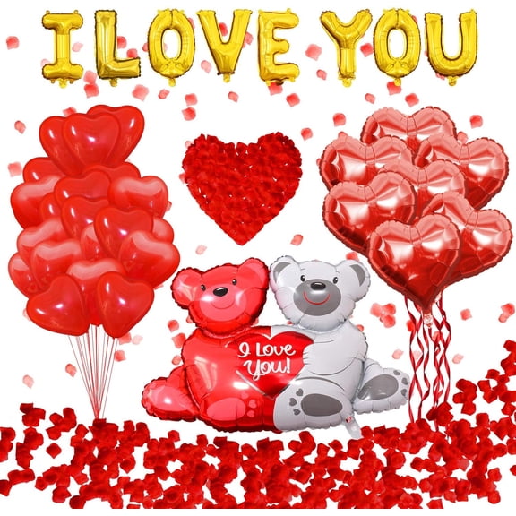 I Love You Balloons And Wedding Balloons Set,Romantic Heart Balloon Kit With 1000 Pcs Red Rose,Wedding Decoration For Anniversary Confession Proposal Birde Shower Boyfriend Girlfriend Lover