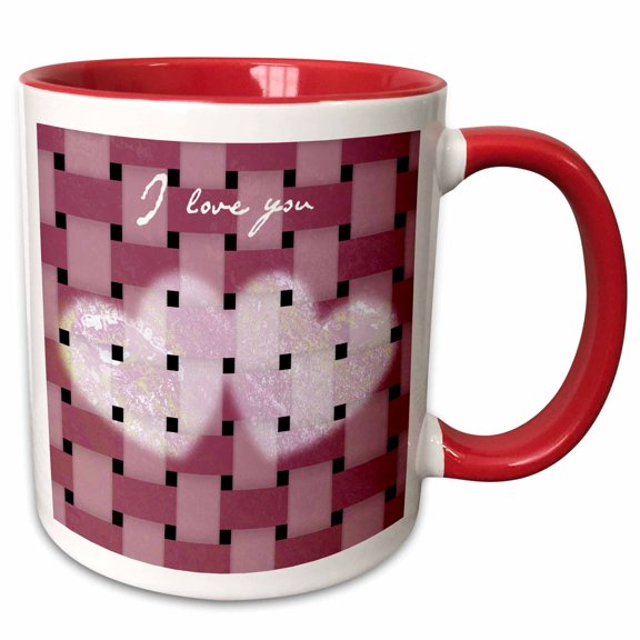 3drose, I Love You Basket Weave- Romantic Art- Valentines, 15oz Two-tone Red Mug