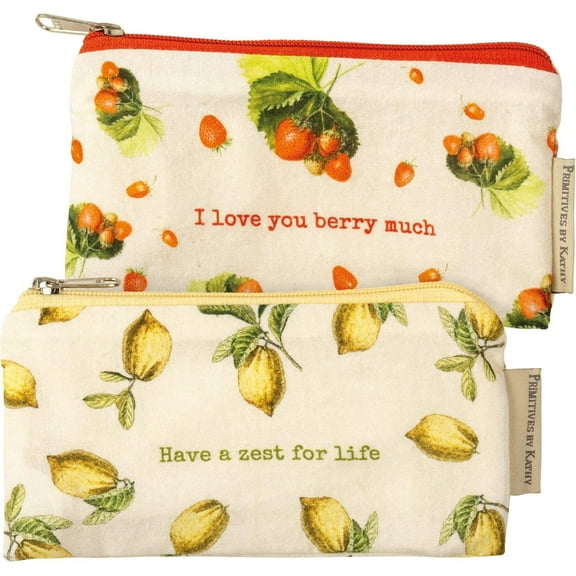 I Love You Berry Much and Have A Zest For Life Fruit Pouches | Food Safe | 7" x 3.50" | Set of 2