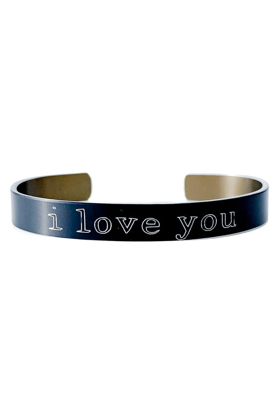 I Love You Black Cuff Bracelet for Dad Husband Boyfriend Anniversary Father's Day Gift
