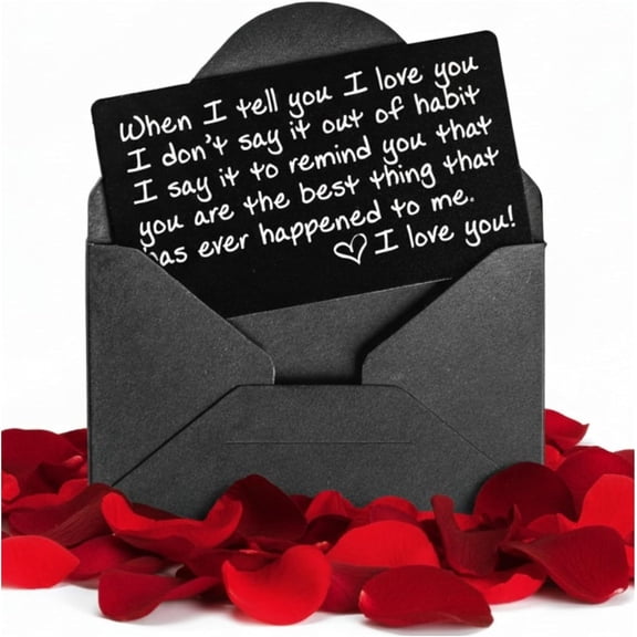 I Love You Card for Wallet Surprise Gift for Him or Her - Voted Best Love Gift for Men or Women - Engraved, Durable, and Stays in Their Wallet Forever - Black Envelope Included