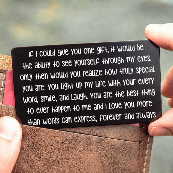 I Love You Card for Him Her | Engraved Aluminum Wallet Insert | Gift for Husband, Boyfriend, Long Distance, Valentines, and Anniversaries