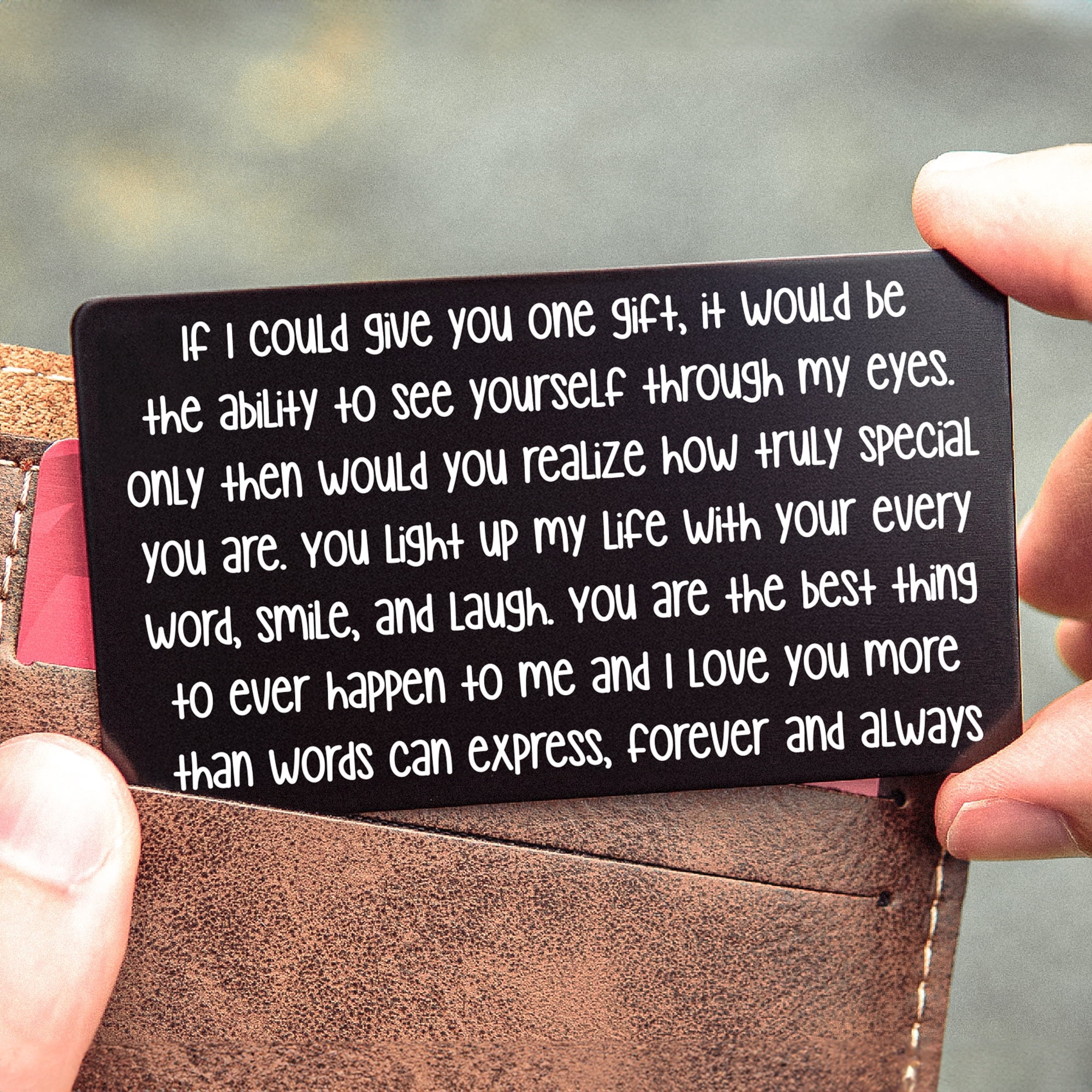 I Love You Card for Him Her | Engraved Aluminum Wallet Insert | Gift for Husband, Boyfriend, Long Distance, Valentines, and Anniversaries