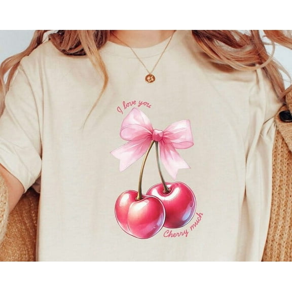 I Love You Cherry Much Shirt , Cute Coquette Bow Shirt, Valentine's Day Shirt, Trendy Coquette Bow Shirt, Gift Shirt For Girlfriend