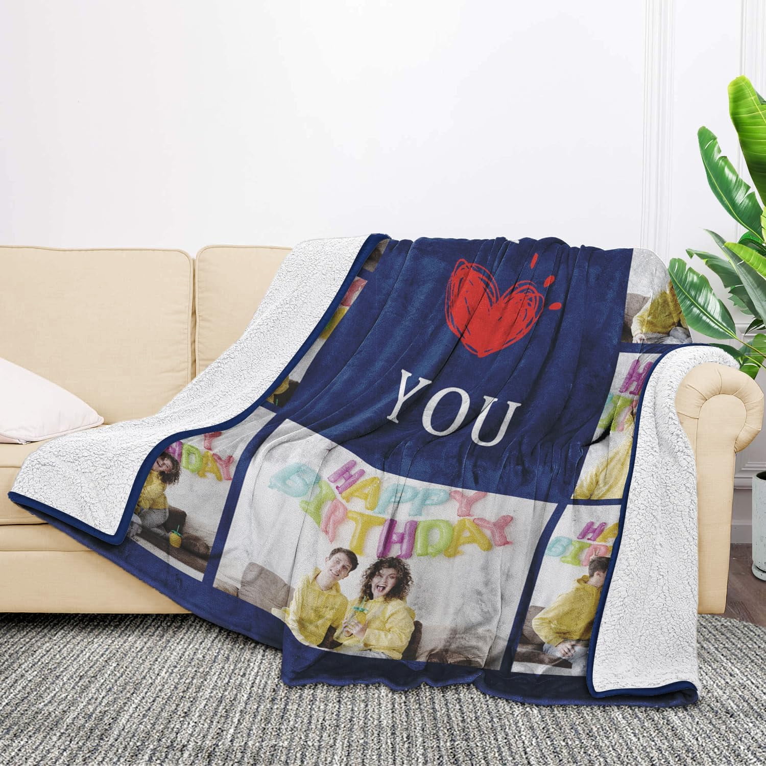 I Love You Couple Gifts Custom Sherpa Fleece Photo Blanket Birthday Gifts for Boyfriend