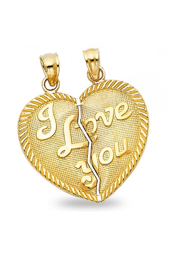 I Love You Couple Pendant Solid 14k Yellow Gold Heart Breakable Charm Two Piece Polished 20 x 23 mm