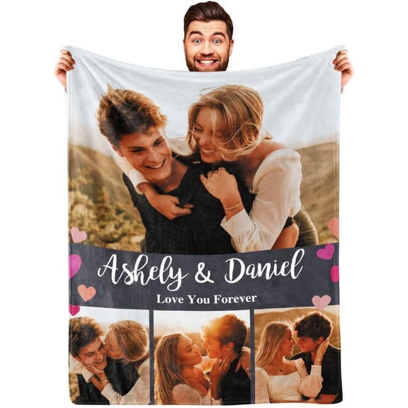 I Love You Couples Gifts Custom Photo Blanket for Girlfriend Boyfriend Gifts, Personalized Picture Blankets for Christmas Couples Gifts Blankets