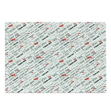 I Love You Cutting Board, Romance Words with Hearts in Different Characters Flirt Celebration Pattern, Decorative Tempered Glass Cutting and Serving Board, Large Size, Red White Black, by Ambesonne
