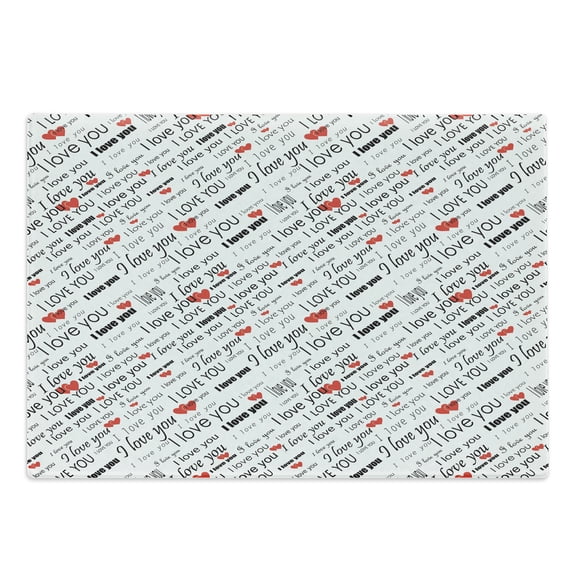 I Love You Cutting Board, Romance Words with Hearts in Different Characters Flirt Celebration Pattern, Decorative Tempered Glass Cutting and Serving Board, Large Size, Red White Black, by Ambesonne