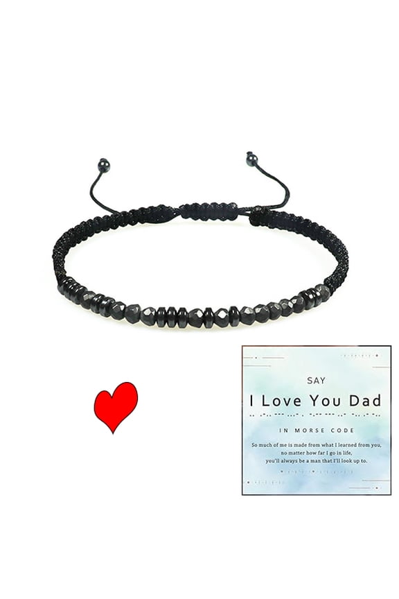 I Love You Dad Morse Code Bracelet, Morse Code Hidden Message Bracelet for Men, Strength & Protection Stackable Hematite Bead Wrap Bracelet Fathers Day Jewelry Gifts