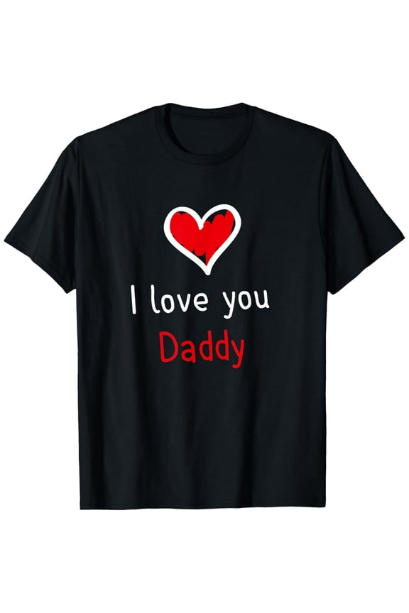 I Love You Daddy Heart Graphic Men's T-Shirt - Funny Father's Day Gift Tee - Retro Casual Short Sleeve Cotton Top for Men