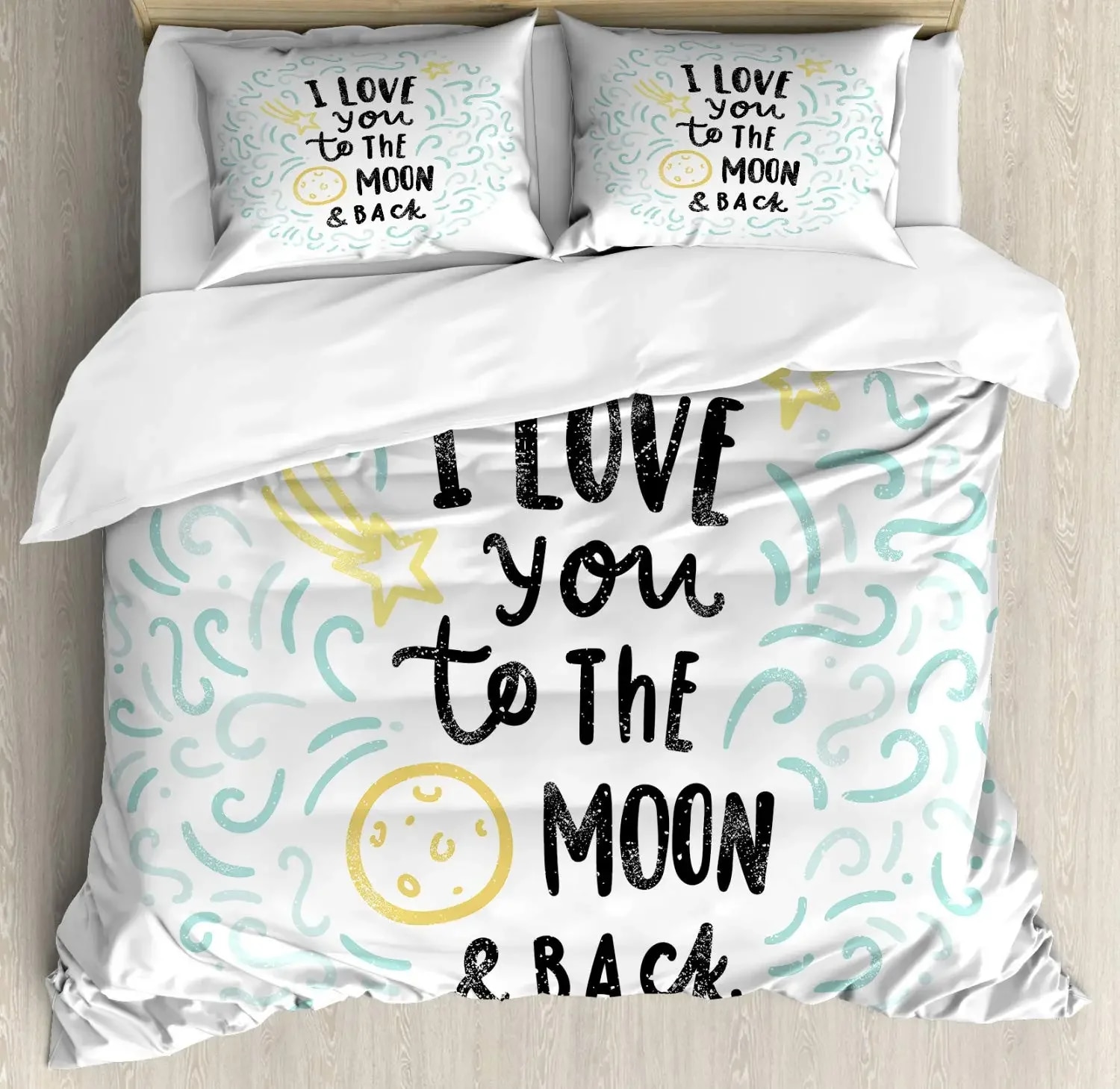 I Love You Duvet Cover Hand Drawn I Love You To The Moon and Back Words