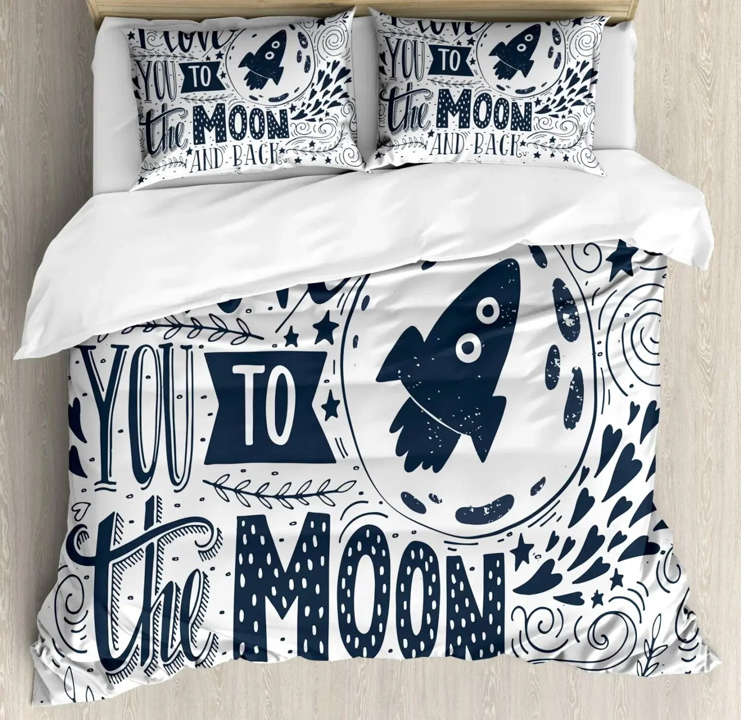 I Love You Duvet Cover Hand Drawn I Love You To The Moon and Back Words