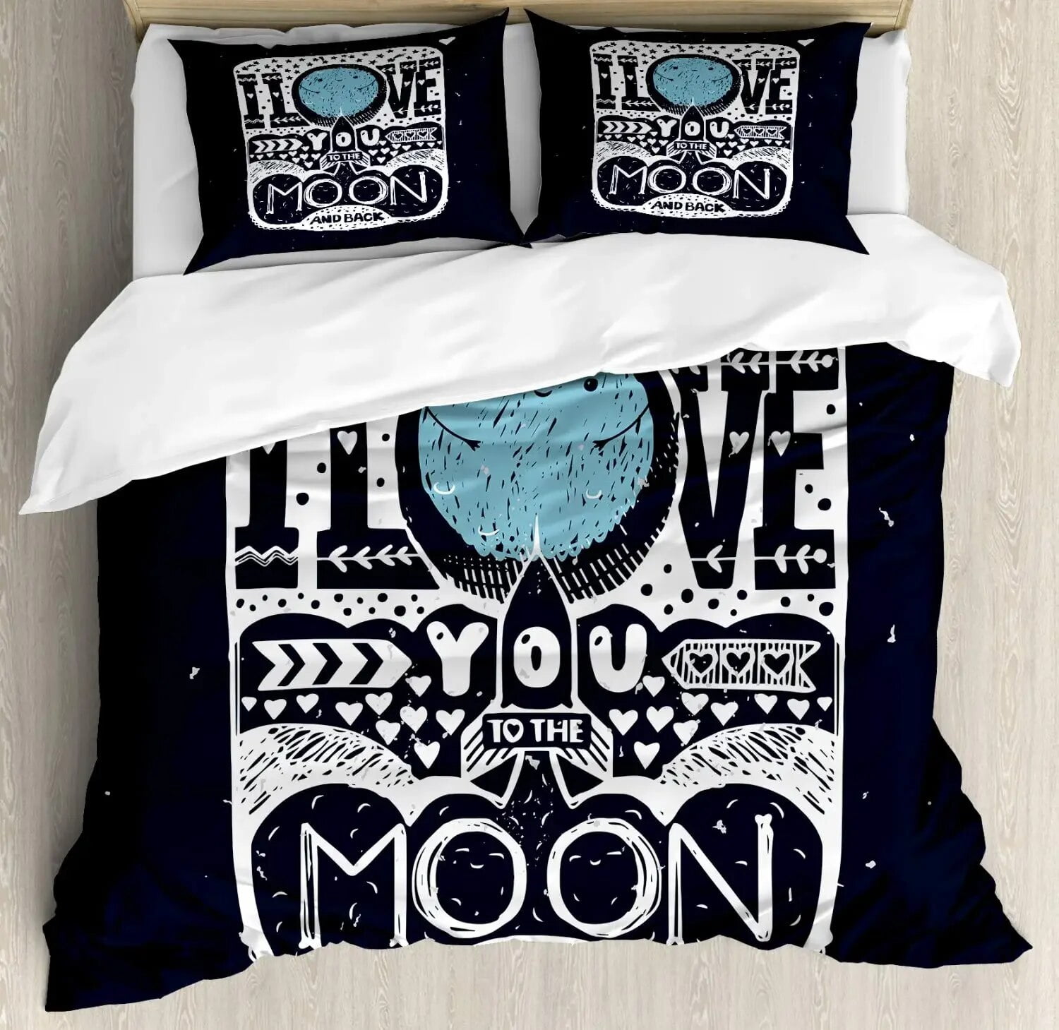 I Love You Duvet Cover Hand Drawn I Love You To The Moon and Back Words