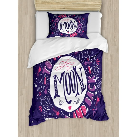 I Love You Duvet Cover Set Twin Size, Harvest Season with Sky Clouds Earth Shooting Stars Wish Together Print, Decorative 2 Piece Bedding Set with 1 Pillow Sham, Purple White Pink, by Ambesonne