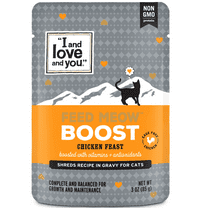 "I and love and you" Feed Meow Wet Cat Food, Boost Formula with Chicken, Vitamins and Antioxidants, Grain Free, No Fillers, 3 oz. Pouch