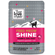 "I and love and you" Feed Meow Wet Cat Food Toppers, Shine Formula with Salmon and Tuna, Omegas 3 and 6 for Healthy Skin and Coat, Grain Free, No Fillers, 3oz Pouches, Pack of 12 Pouches