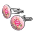 thumbnail image 1 of I Love You Flower Heart Wreath Round Cufflink Set Silver Color, 1 of 6