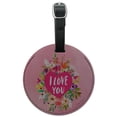 thumbnail image 1 of I Love You Flower Heart Wreath Round Leather Luggage Card Suitcase Carry-On ID Tag, 1 of 8