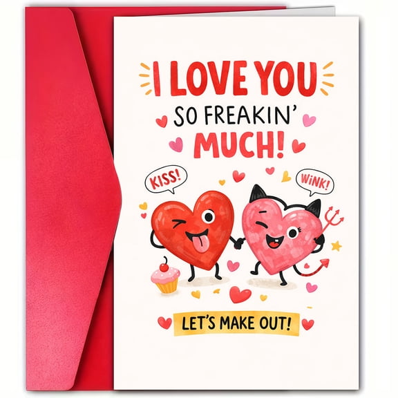 I Love You So Freaking Much Card Cute Heart Character Design Envelope Included, Blank Inside Perfect for Valentine's Day, Anniversary, or Surprise Love Notes
