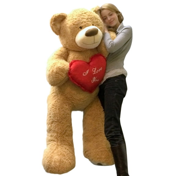 I Love You Giant Valentine Teddy Bear 5 Foot Soft Tan 60 Inch, Holds Heart Pillow
