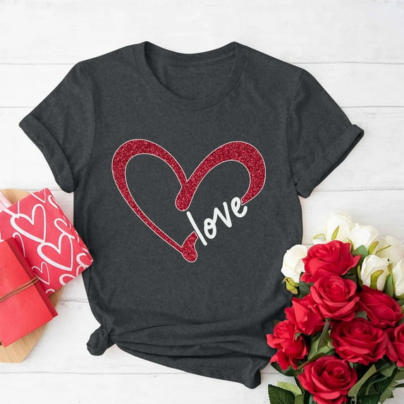 I Love You Gifts Aloohaidyvio Tops Plus Size,Womens Valentines Day Crewneck Printed Short Sleeve T-Shirt Casual Loose Shirt Tops