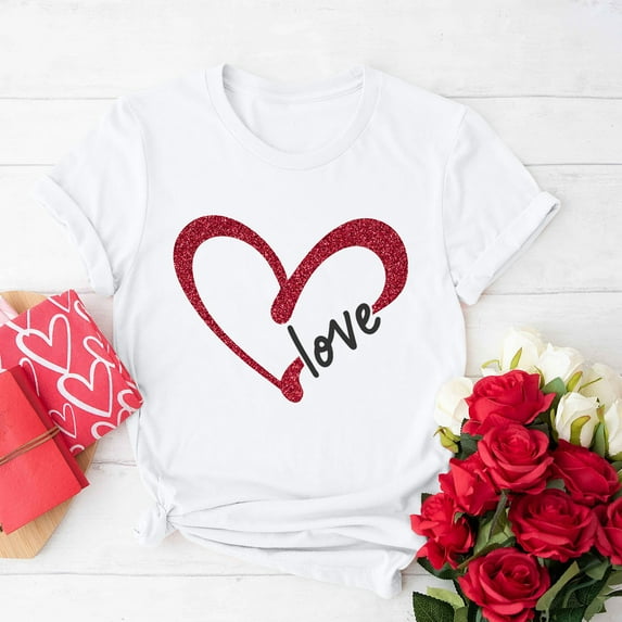 I Love You Gifts Aloohaidyvio Tops Plus Size,Womens Valentines Day Crewneck Printed Short Sleeve T-Shirt Casual Loose Shirt Tops