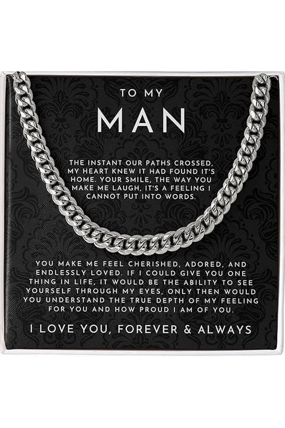 I Love You Gifts For Him, Husband Boyfriend Sentimental Gifts From Wife Girlfriend, To My Man Birthday Gift Ideas Cuban Link Chain Necklace with Message Card and Gift Box