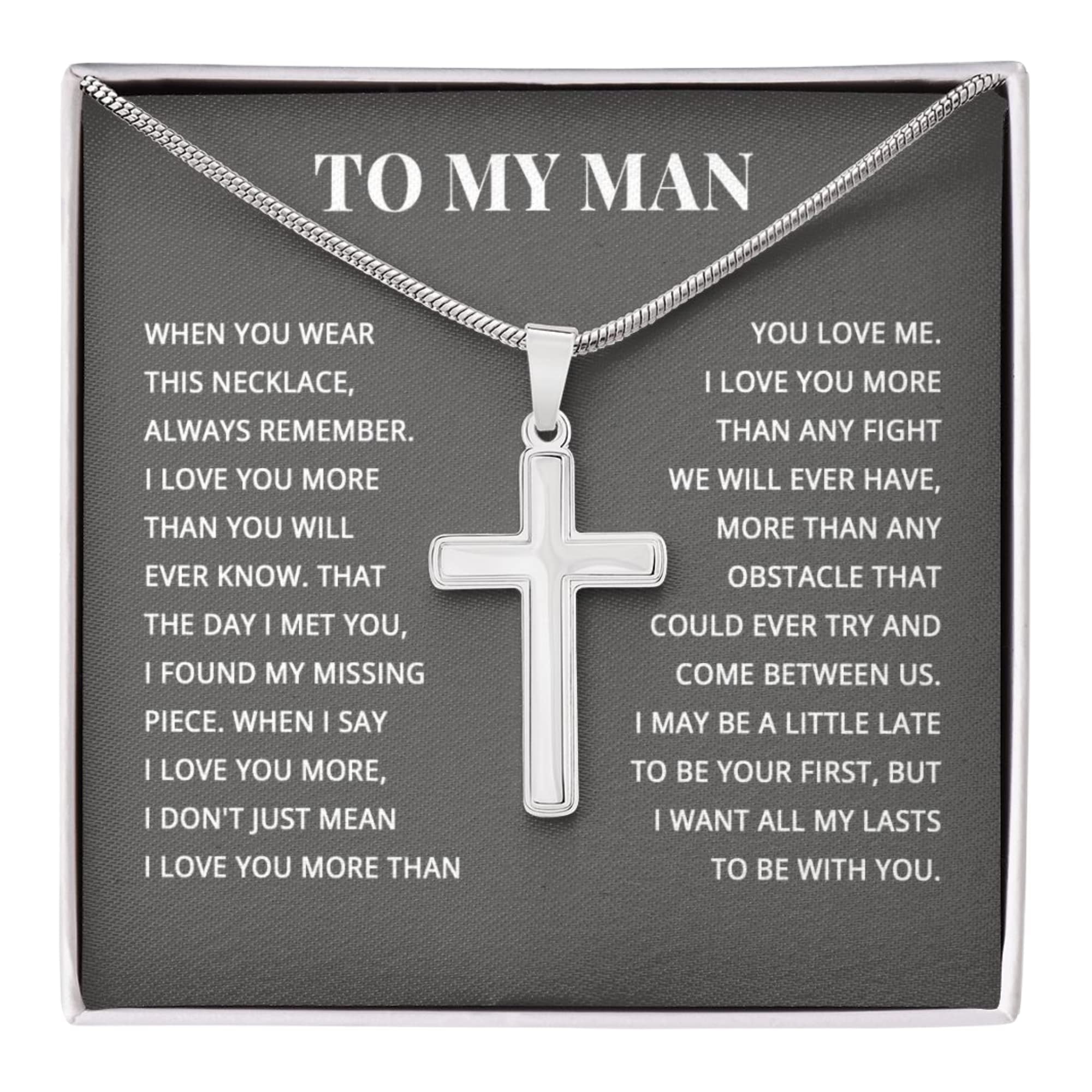 I Love You Gifts For Him Husband Boyfriend, Cross Necklace With Cuban Chain, Soulmate Sentimental Gift Ideas, Necklace Jewelry Chain Faith Cross Valentines Day Present For Men