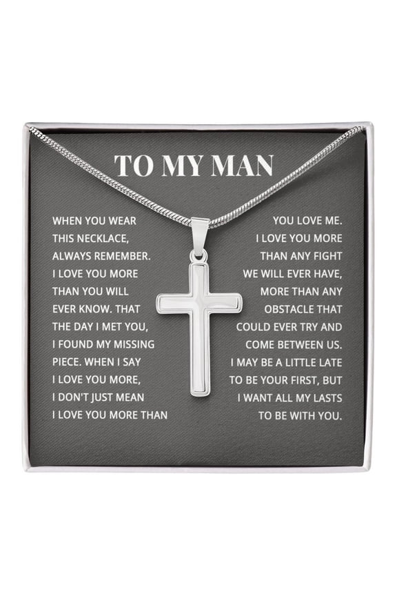 I Love You Gifts For Him Husband Boyfriend, Cross Necklace With Cuban Chain, Soulmate Sentimental Gift Ideas, Necklace Jewelry Chain Faith Cross Valentines Day Present For Men