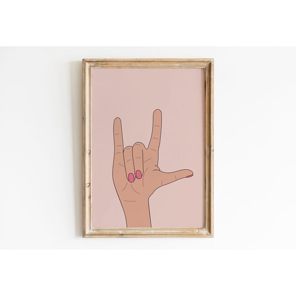 I Love You Hand Al Wall Art, Pink Preppy Room Decor, Cute Ily Fingers Print, I Love You Wall Art, Preppy Wall Art Bff Gift Home Decor #3764, Unframed Poster Size 8x12