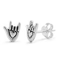 thumbnail image 1 of I Love You Hand Sign Language .925 Sterling Silver ASL Promise Heart Stud Earrings Jewelry Female, 1 of 3