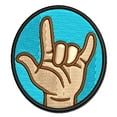 thumbnail image 1 of I Love You Hand Sign Language Applique Multi-Color Embroidered Iron-On Patch - 2.5 Inch Small, 1 of 5