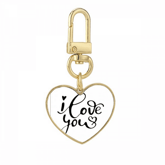 I Love You Heart Quote Style Gold Heart Keychain Metal Keyring Holder