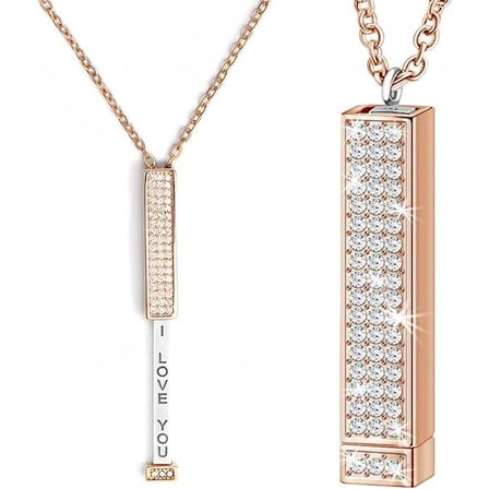 I Love You -Hidden Message Necklace, Hidden Secret Message Slider Necklace-Rose Gold