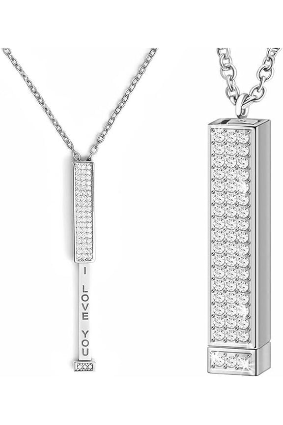 I Love You -Hidden Message Necklace, Hidden Secret Message Slider Necklace-Silver