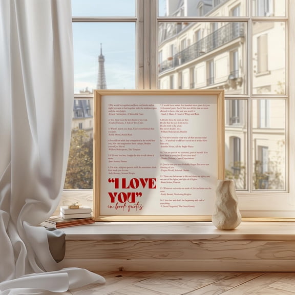 I Love You In Book Quotes Poster, Love Quotes Wall Art, Romance Book Quotes, Literature Wall Art, Book Quote Art Poster, Unframed Poster Size 12x18