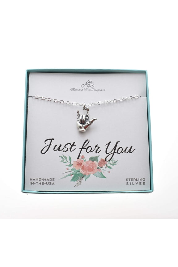 I Love You In Sign Language in Sterling Silver on an 18 Inch Sterling Silver Cable Chain. Sign Language Necklace.
