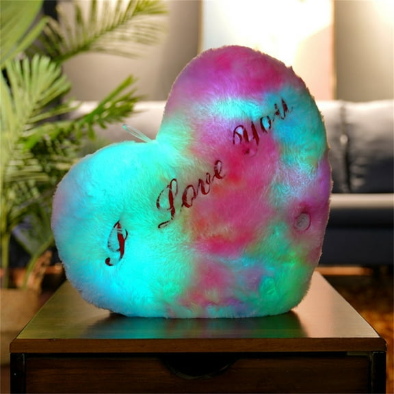I Love You LED Light Up Pillow, Valentine's Day Gifts, Heart Shaped Plush Pillow - 7 Color Changing Lights, Great Gift for Anniversary, Couples, Requires 3 AA Batteries (Not Included),15.75x14in