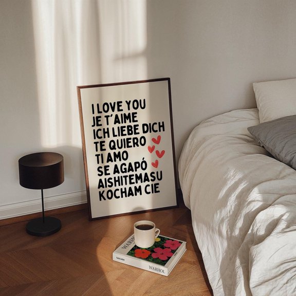 I Love You Languages Typography Poster, Unframed Paper Poster 8x10in