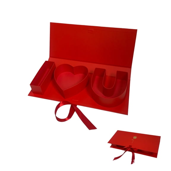 “I Love You” Letter-Shaped Fillable Gift Box, Thick Cardboard Treat Container Large Empty Valentine’s Wedding Proposal Box for Chocolates Jewelry Flowers Foldable Keepsake Presentation Case