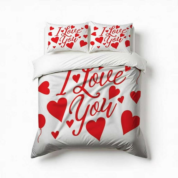 I Love You Letters Love Heart Bedding Set 3 Pcs Soft Microfiber Quilt Cover For Bedroom Decor, Comforter Cover With 2 Pillowcase