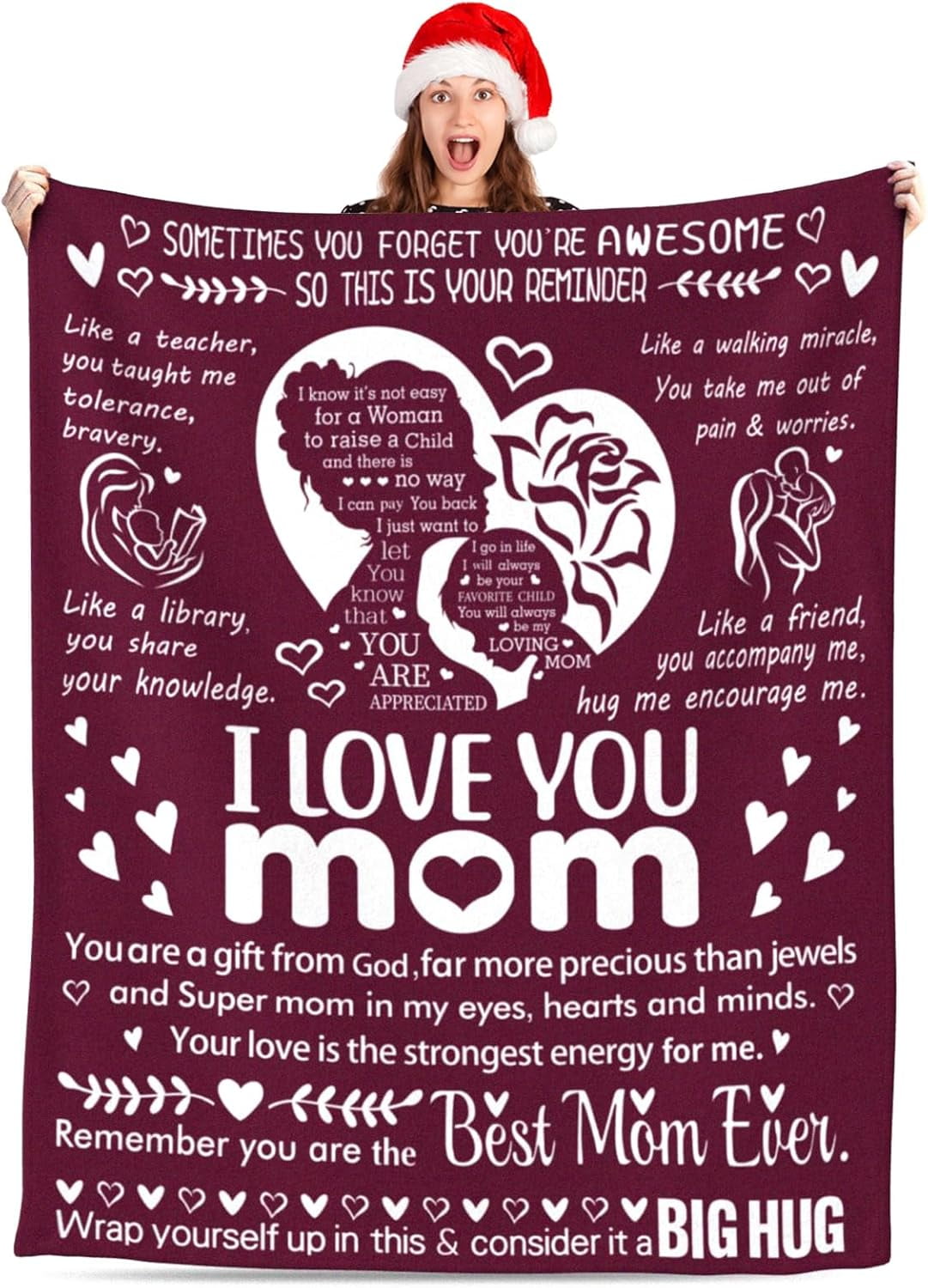 I Love You Mom Blanket for Mom, Valentines Gifts for Mom from Daughter Son, Birthday Gifts for Women Who Has Everything, Blanket Gift for Her, I Love You Mom Throw Blanket