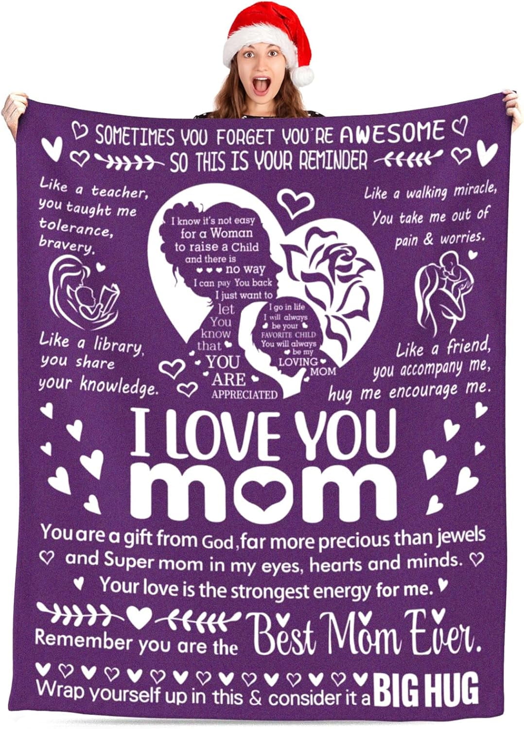 I Love You Mom Blanket for Mom, Valentines Gifts for Mom from Daughter Son, Birthday Gifts for Women Who Has Everything, Blanket Gift for Her, I Love You Mom Throw Blanket
