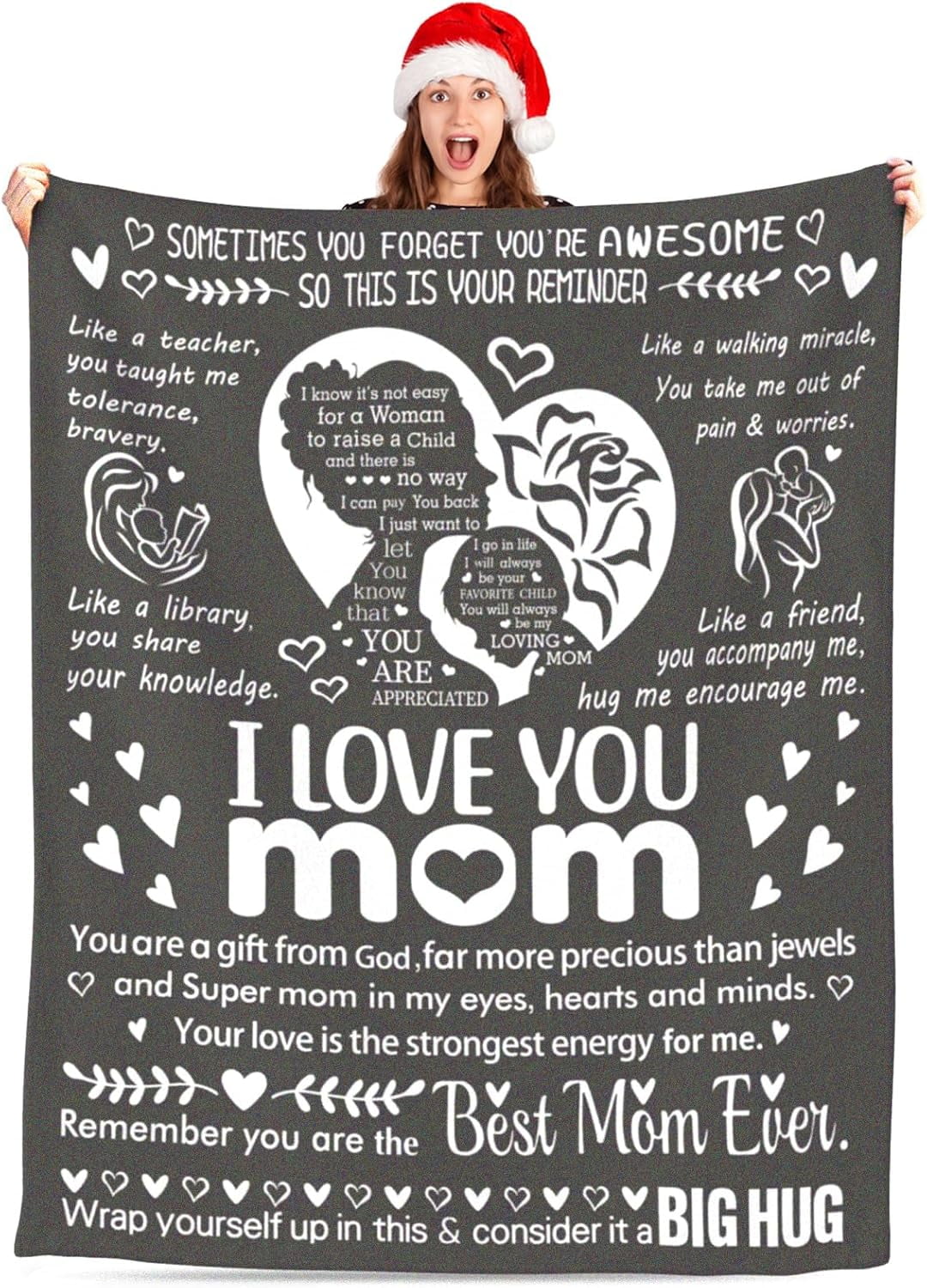 I Love You Mom Blanket for Mom, Valentines Gifts for Mom from Daughter Son, Birthday Gifts for Women Who Has Everything, Blanket Gift for Her, I Love You Mom Throw Blanket