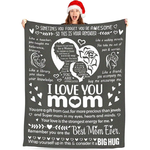 I Love You Mom Blanket for Mom, Valentines Gifts for Mom from Daughter Son, Birthday Gifts for Women Who Has Everything, Blanket Gift for Her, I Love You Mom Throw Blanket