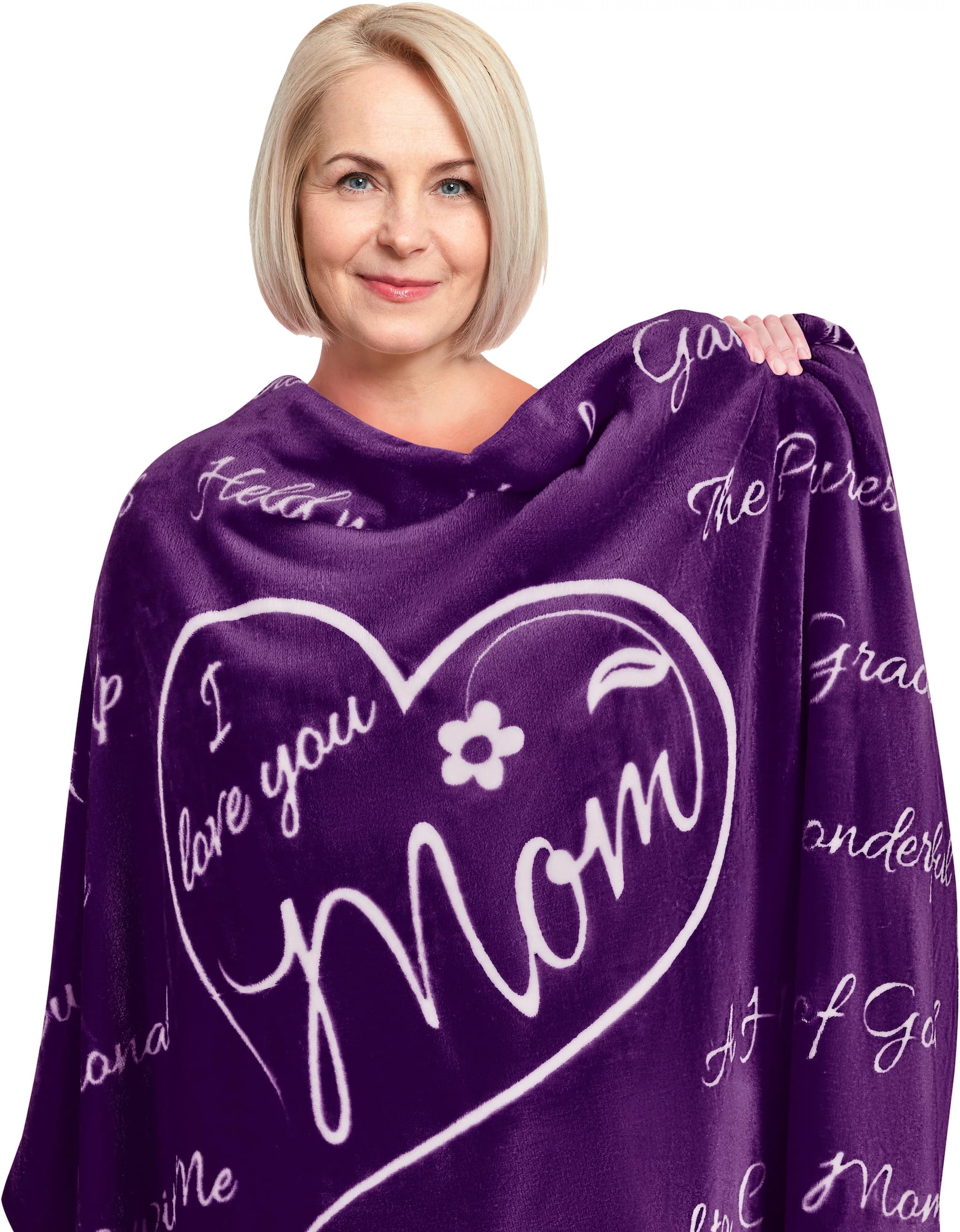 Mom Blanket Christmas Birthday Gifts for Mom from Daughter Unique,Purple  Super Soft Throw I Love You Mom Blanket, Best Mom Ever Keychain Presents  50x60 